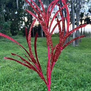 Christmas Glittered Paper Grass Red Spray Pick Holiday Tree Accents 4 Count